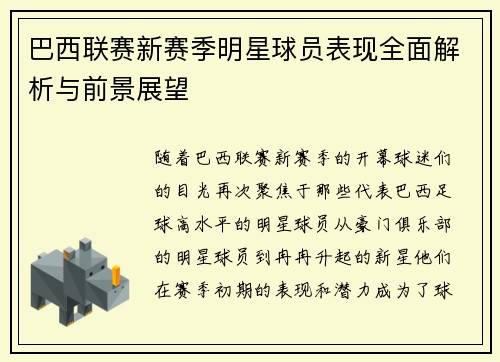 巴西联赛新赛季明星球员表现全面解析与前景展望