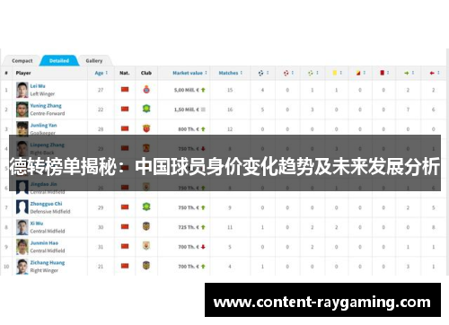 德转榜单揭秘:中国球员身价变化趋势及未来发展分析